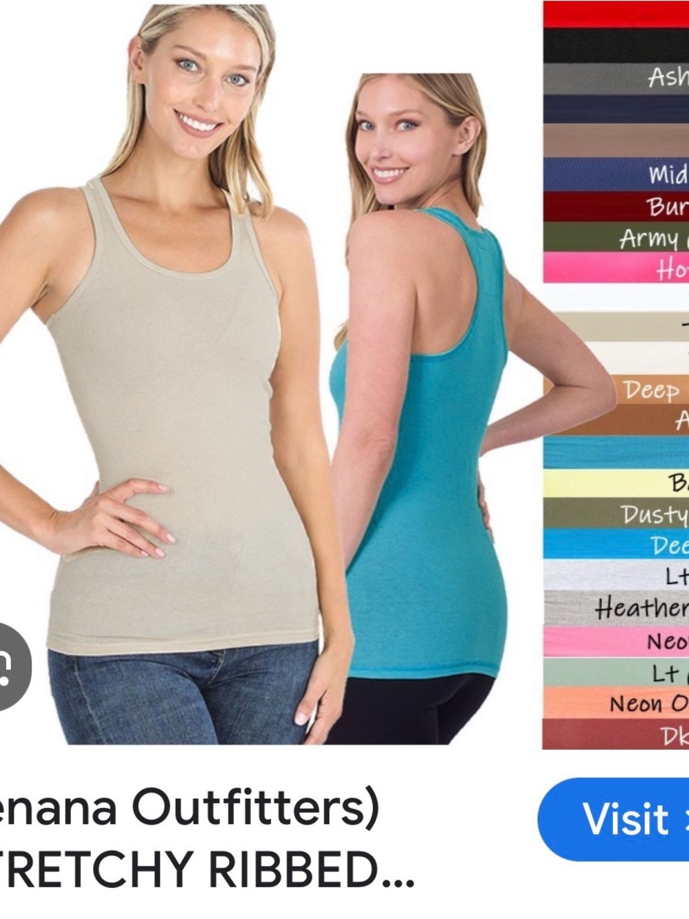 Zenana Outfitters Sleeveless Ribbed Tank Top in Teal and Beige